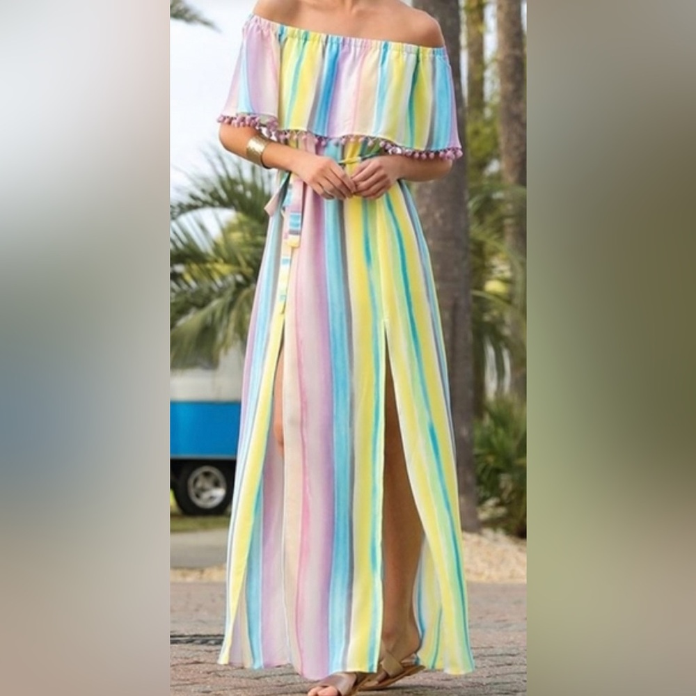 Buddy Love Pastel Multicolor Striped Maxi Dress - M